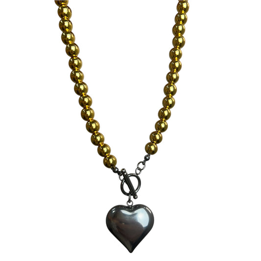 CHUNKY TWO TONES HEART CHAIN